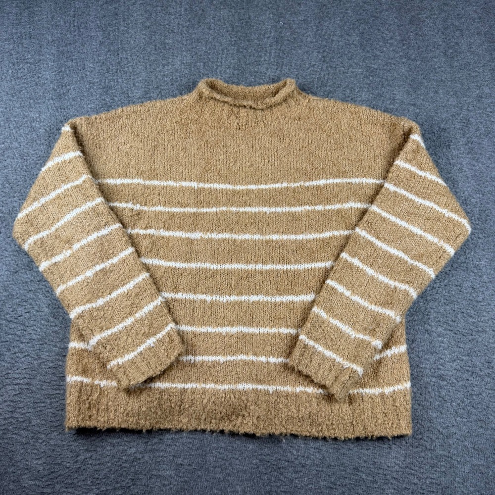 J.Crew Sweater Women's Medium Tan Striped Wool Alpaca Blend Mock Neck Boucle